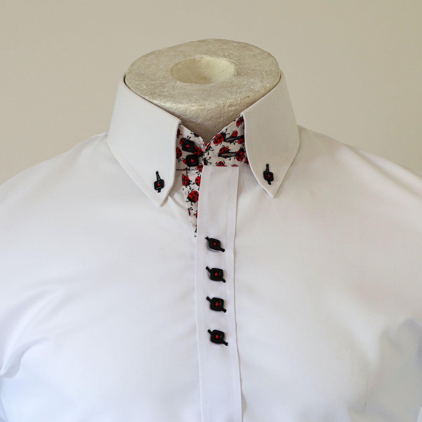 White Shirt with Ladybird Trim ; MADE TO ORDER SUPER FINE COTTON SHIRT