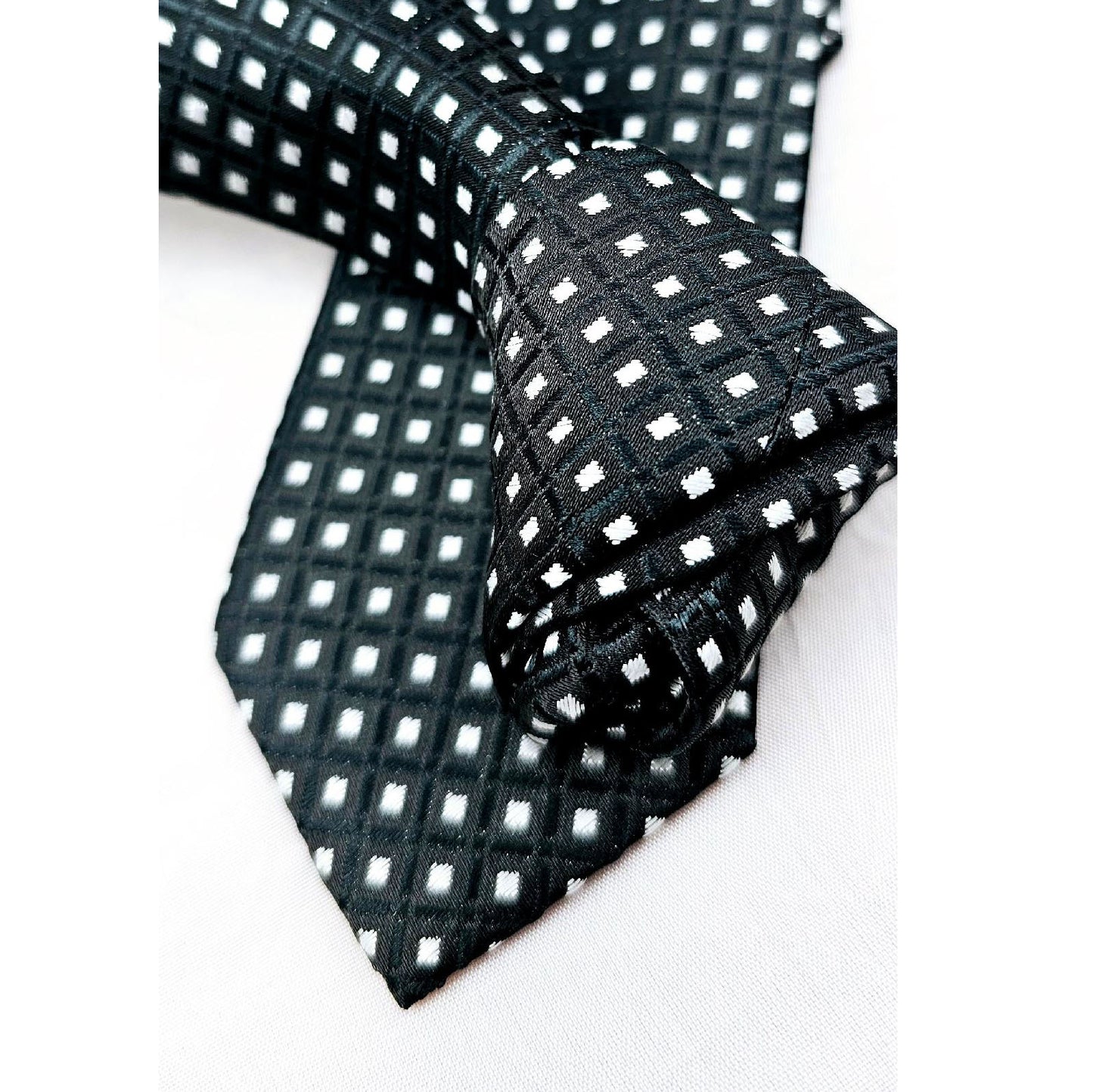 CLASSIC HAND MADE BLACK WITH WHITE SPOTS SILK TIES