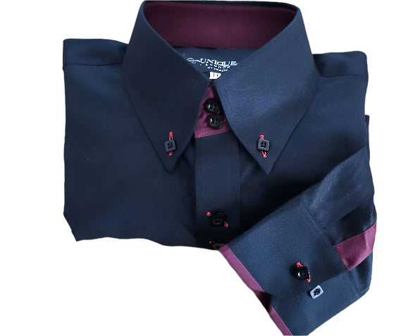 BLACK SHIRT WITH BURGUNDY TRIM COTTON SHIRT