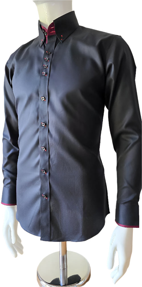 BLACK SHIRT WITH BURGUNDY TRIM COTTON SHIRT