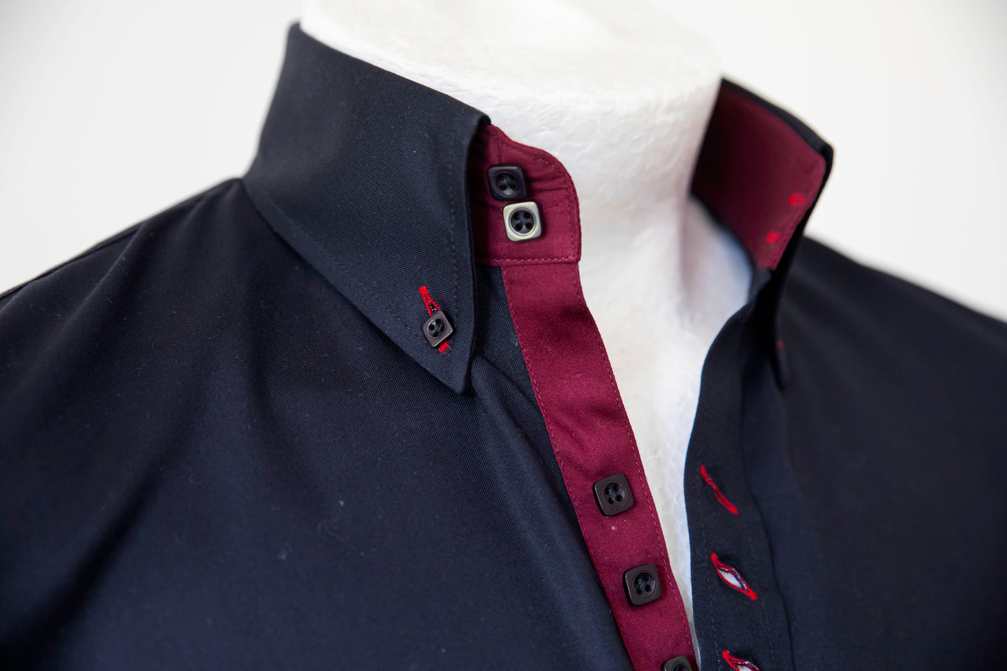 BLACK SHIRT WITH BURGUNDY TRIM COTTON SHIRT