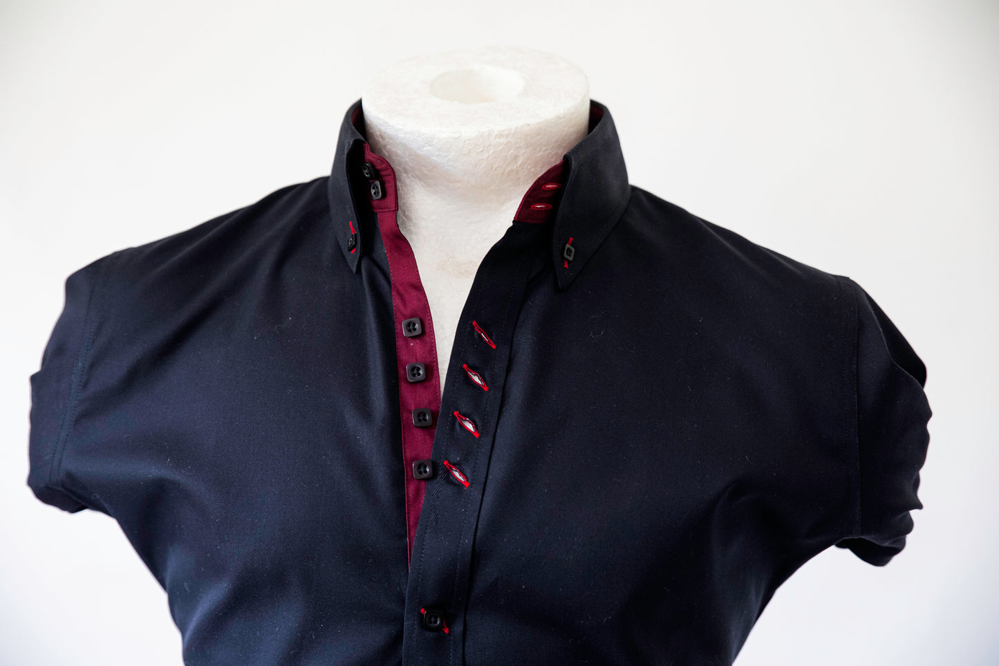 BLACK SHIRT WITH BURGUNDY TRIM COTTON SHIRT