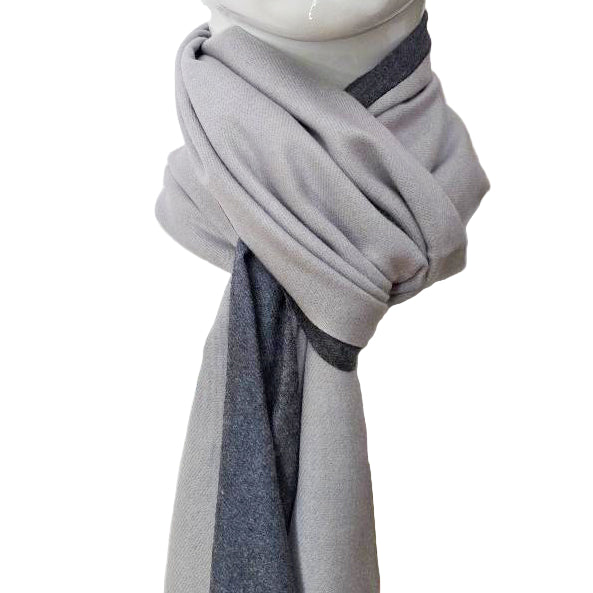 Reversible Luxury Cashmere Scarf – Light Grey & Charcoal Grey | 190 x 28 cm