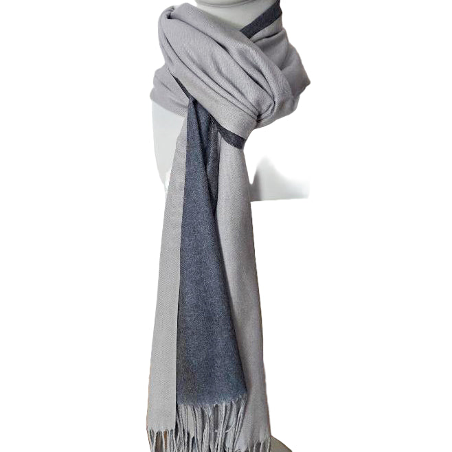 Reversible Luxury Cashmere Scarf – Light Grey & Charcoal Grey | 190 x 28 cm