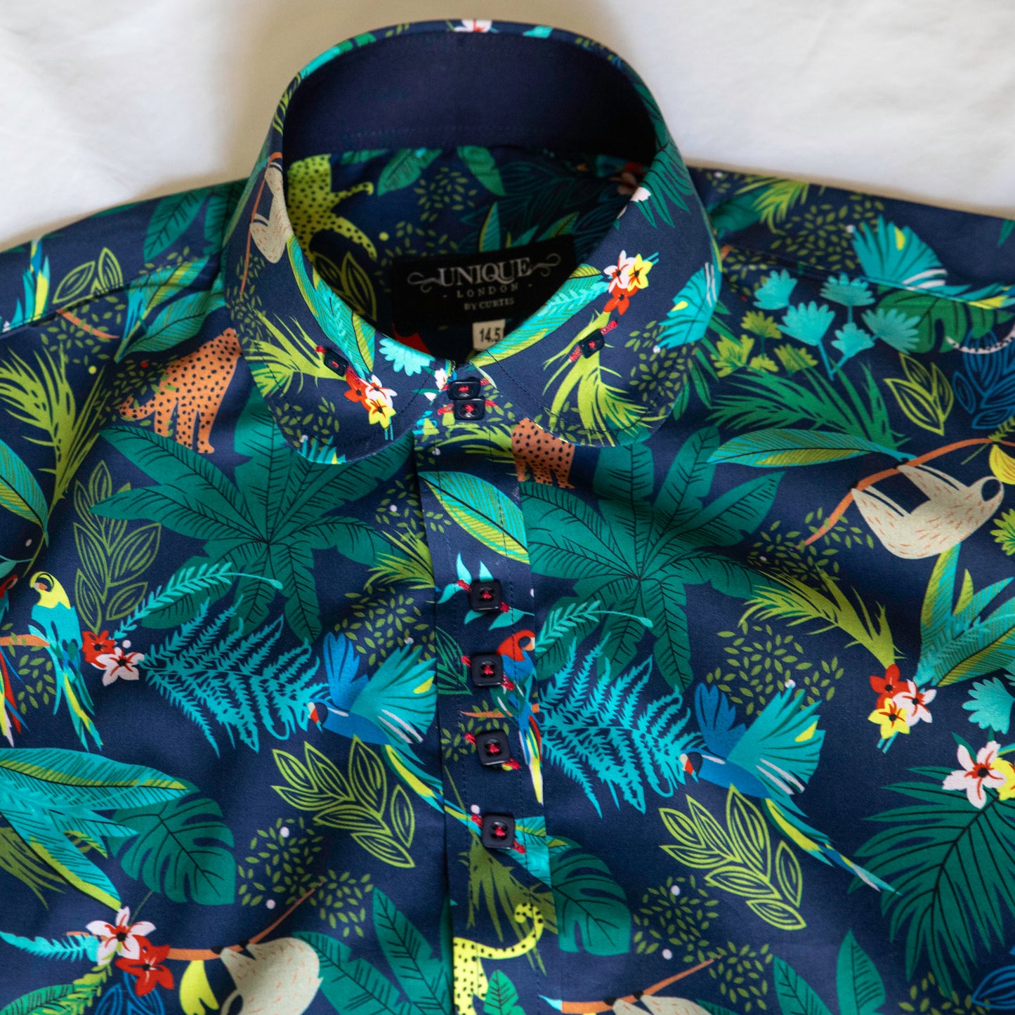 TROPICAL NAVY AND GREEN FLORAL COTTON SHIRT