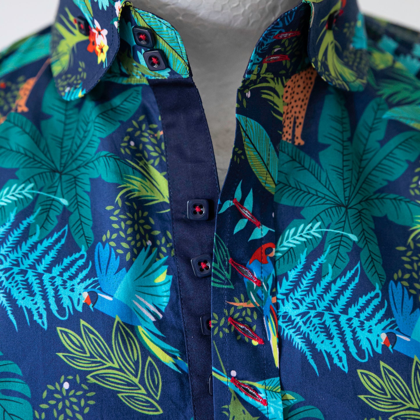 TROPICAL NAVY AND GREEN FLORAL COTTON SHIRT