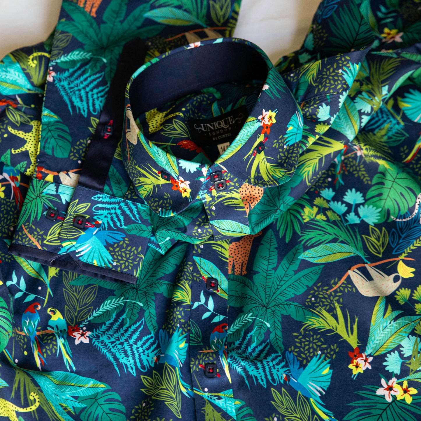TROPICAL NAVY AND GREEN FLORAL COTTON SHIRT
