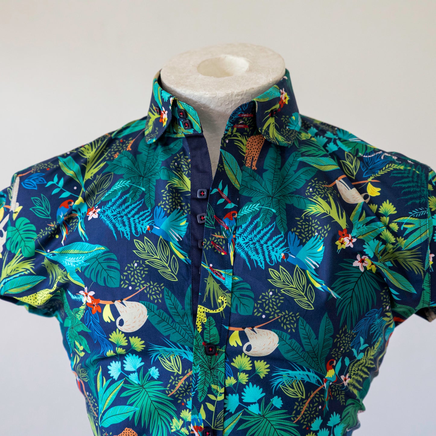 TROPICAL NAVY AND GREEN FLORAL COTTON SHIRT