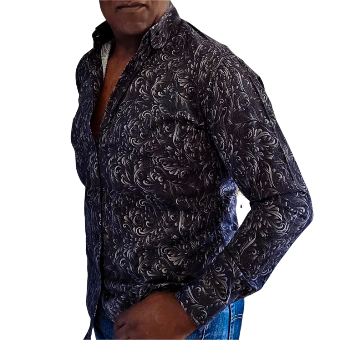 Charcoal paisley super fine cotton button down shirt