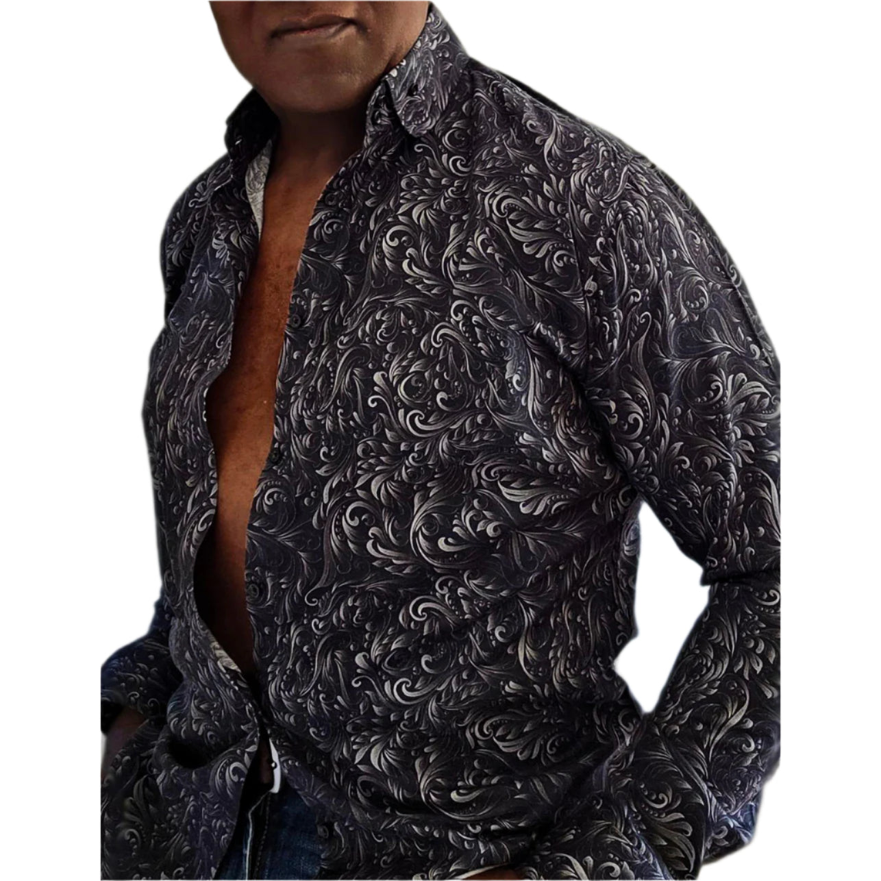 Charcoal paisley super fine cotton button down shirt