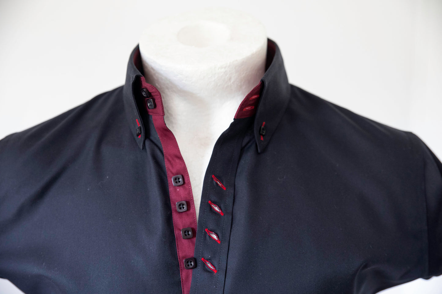 BLACK SHIRT WITH BURGUNDY TRIM COTTON SHIRT
