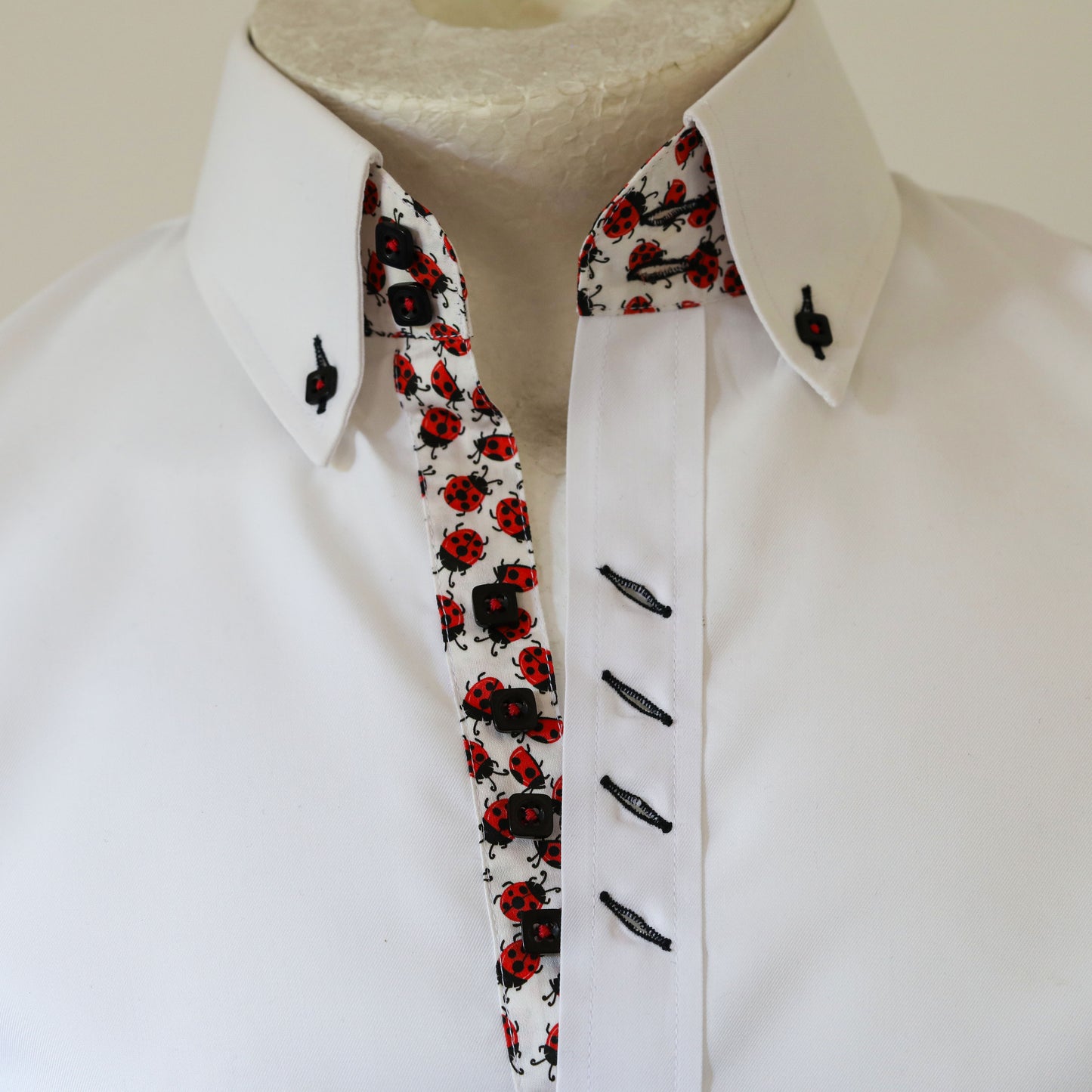 White Shirt with Ladybird Trim ; MADE TO ORDER SUPER FINE COTTON SHIRT