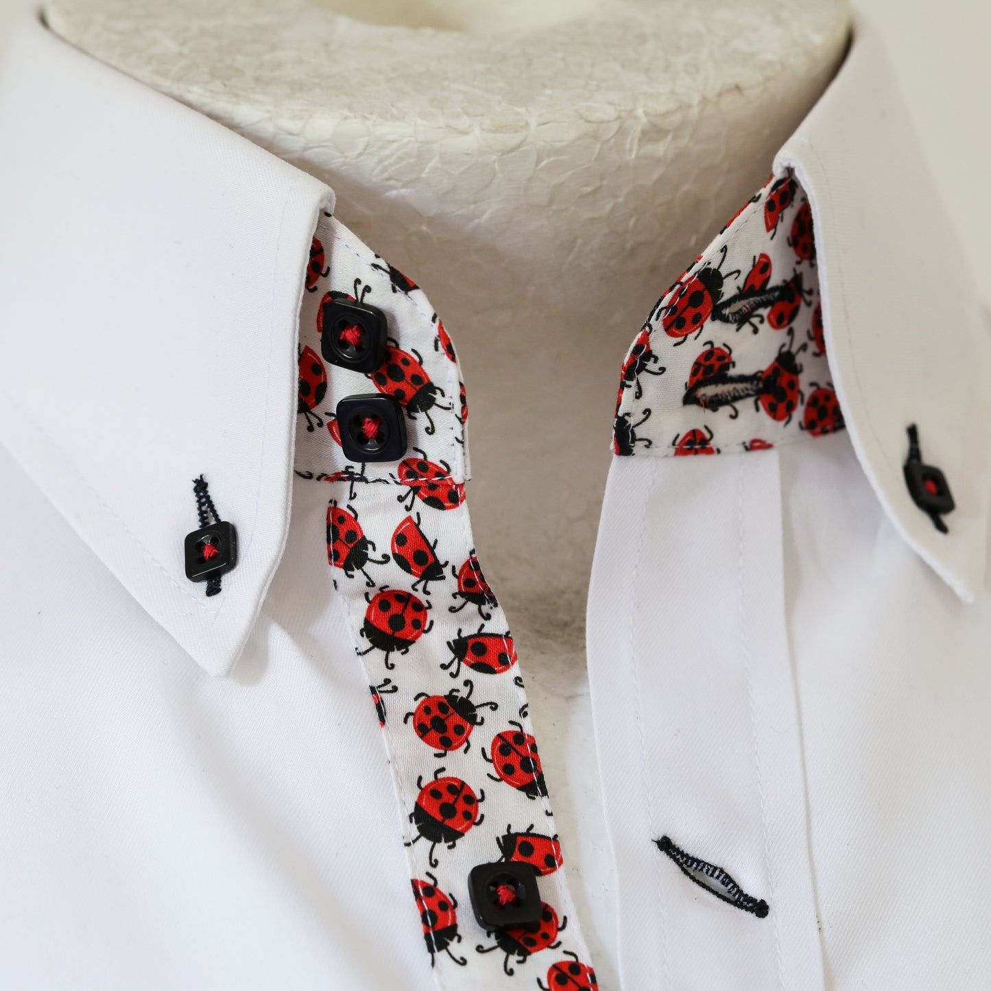 White Shirt with Ladybird Trim ; MADE TO ORDER SUPER FINE COTTON SHIRT
