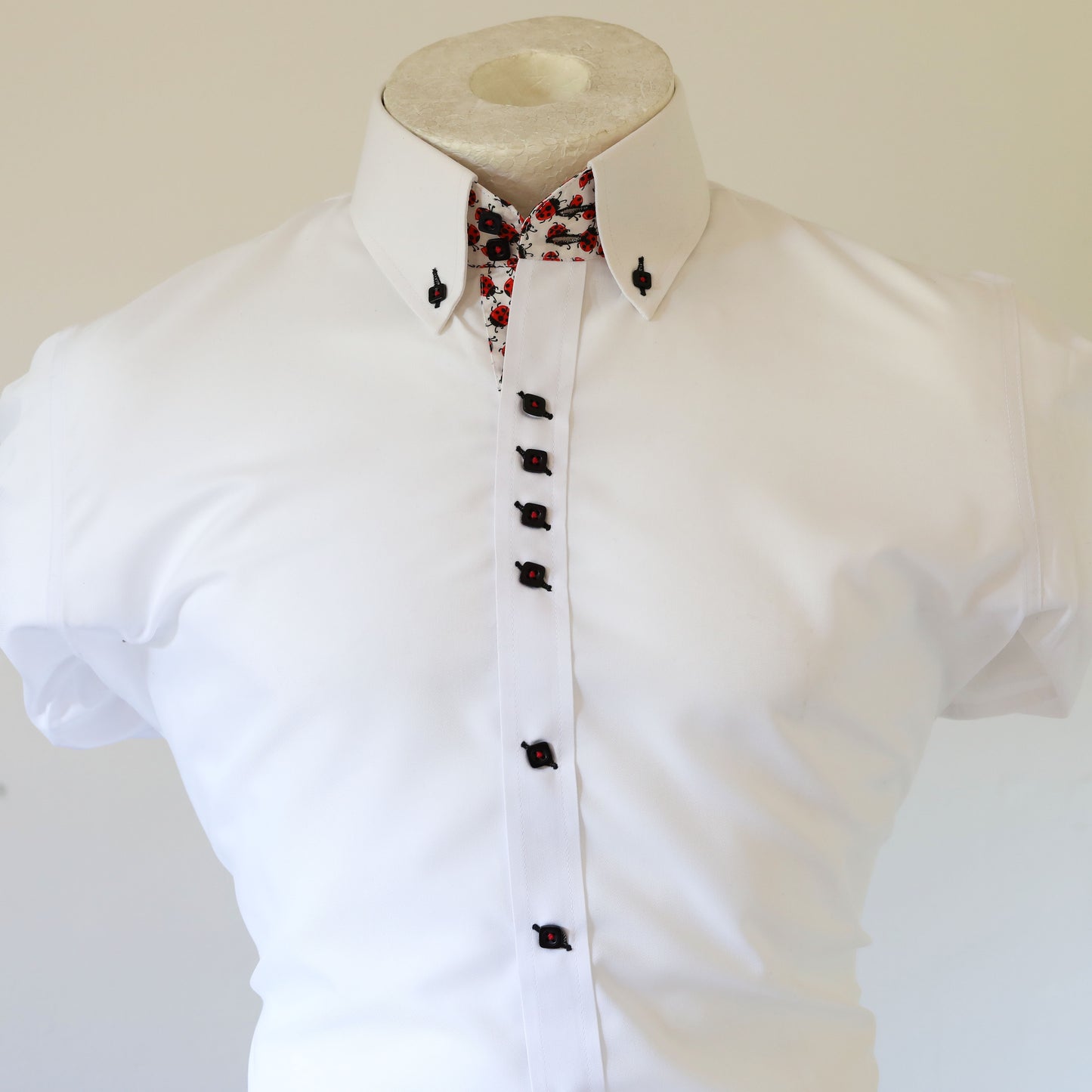 White Shirt with Ladybird Trim ; MADE TO ORDER SUPER FINE COTTON SHIRT