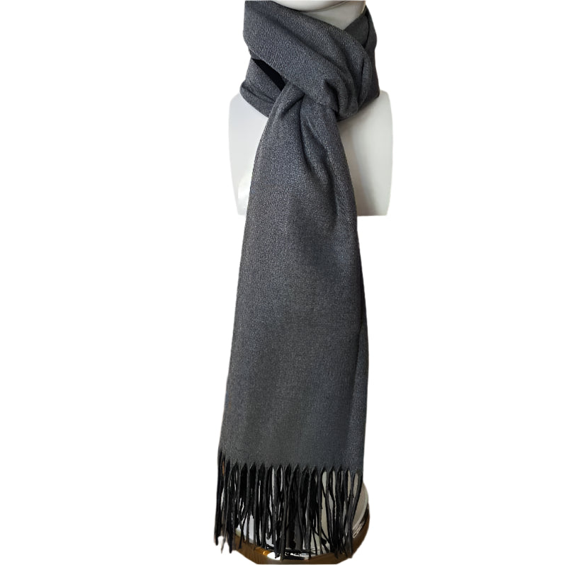 CASHMERE  190cm LONG REVERSIBLE SCARF - BLACK /GREY