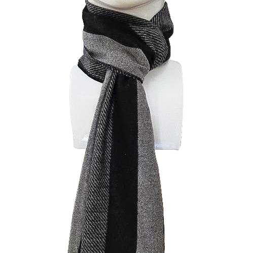 Luxury Wool Blend Stripe Scarf – Black &amp; Grey Elegance (190 x 29 cm)