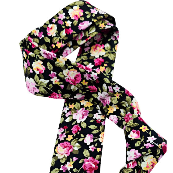 HAND MADE BLACK COTTON FLORAL TIE