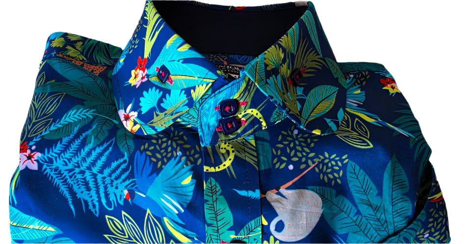TROPICAL NAVY AND GREEN FLORAL COTTON SHIRT