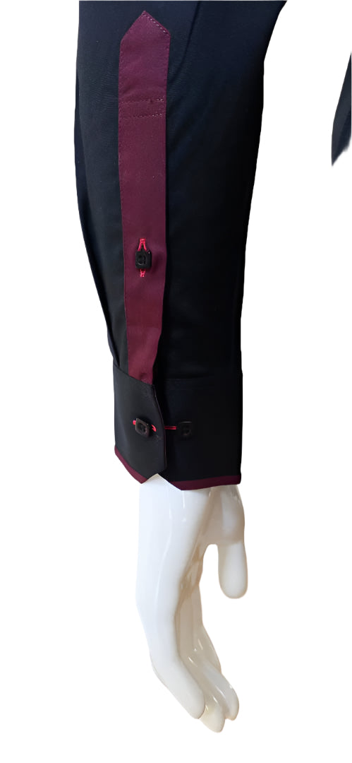 BLACK SHIRT WITH BURGUNDY TRIM COTTON SHIRT