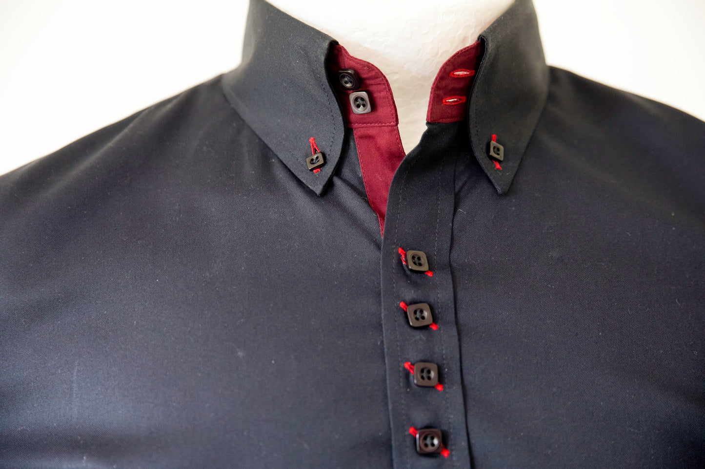 BLACK SHIRT WITH BURGUNDY TRIM COTTON SHIRT