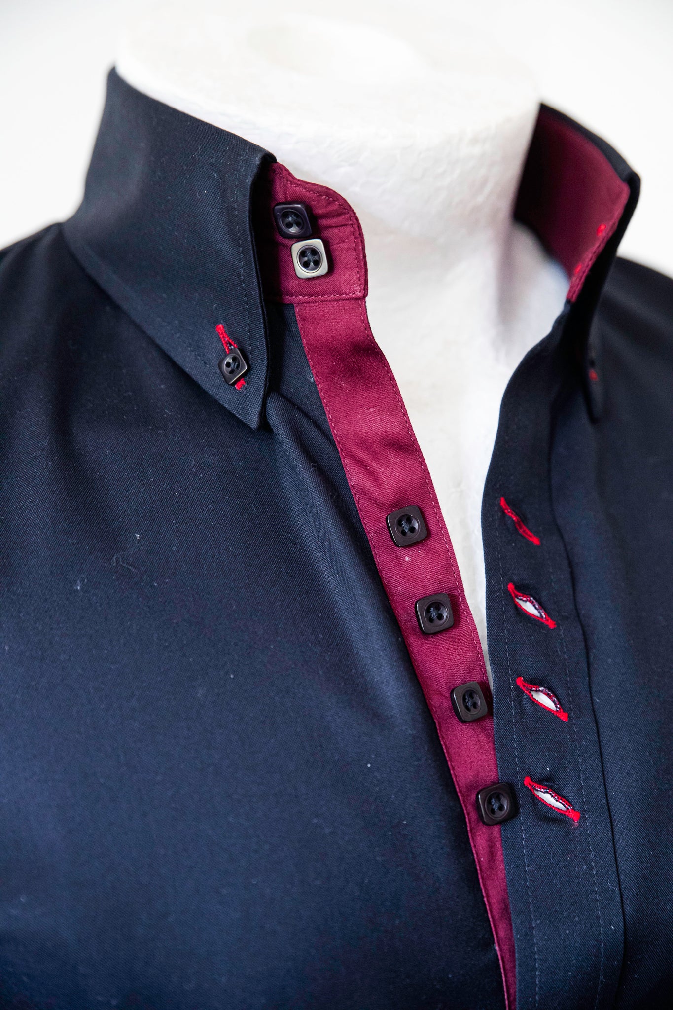 BLACK SHIRT WITH BURGUNDY TRIM COTTON SHIRT