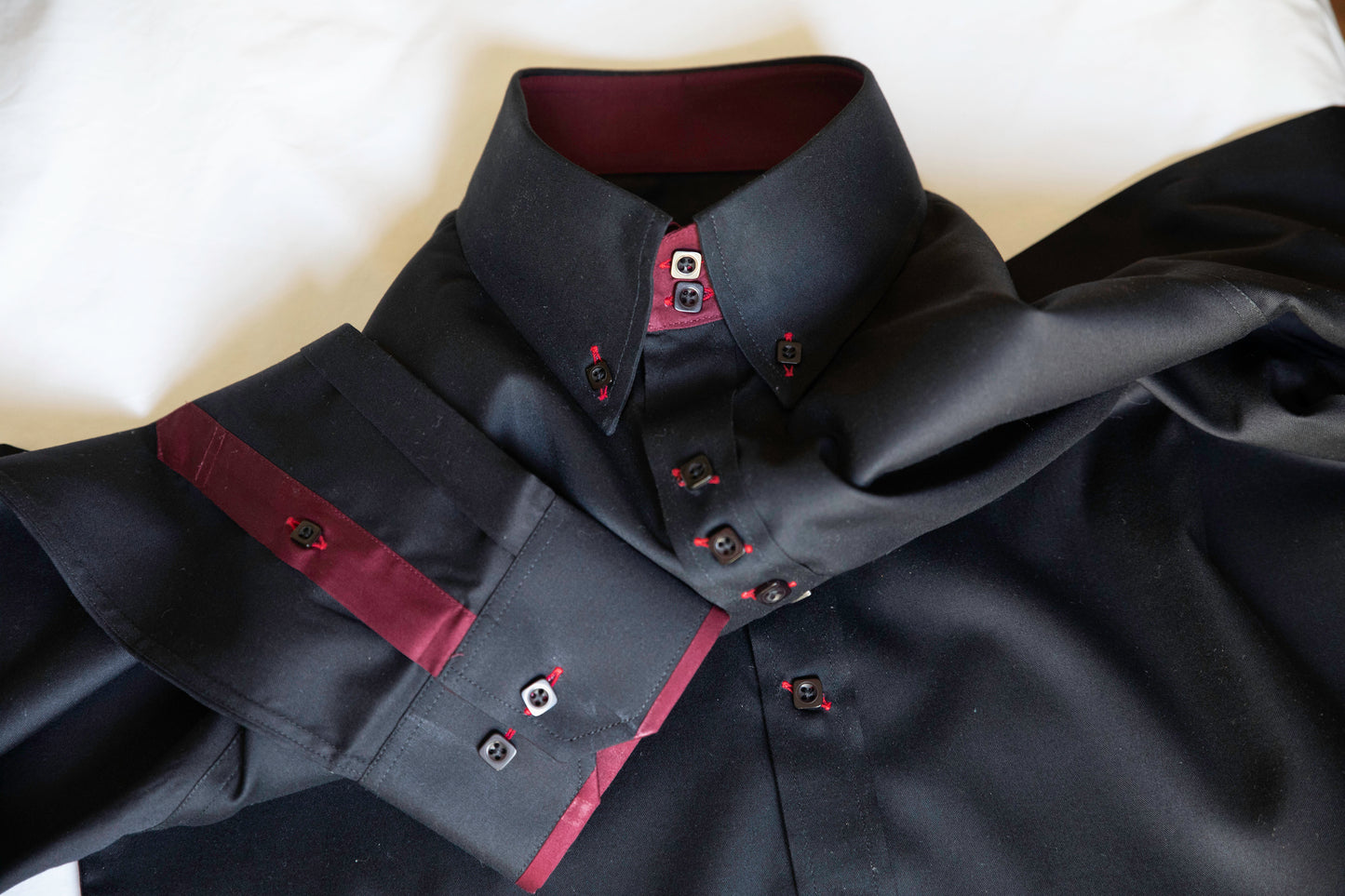 BLACK SHIRT WITH BURGUNDY TRIM COTTON SHIRT