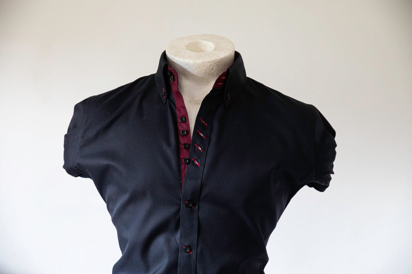 BLACK SHIRT WITH BURGUNDY TRIM COTTON SHIRT