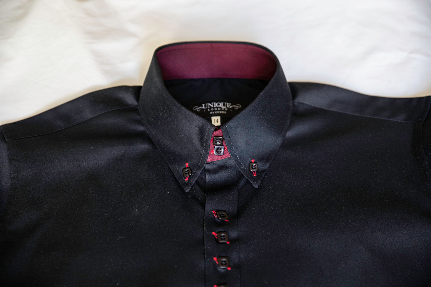 BLACK SHIRT WITH BURGUNDY TRIM COTTON SHIRT