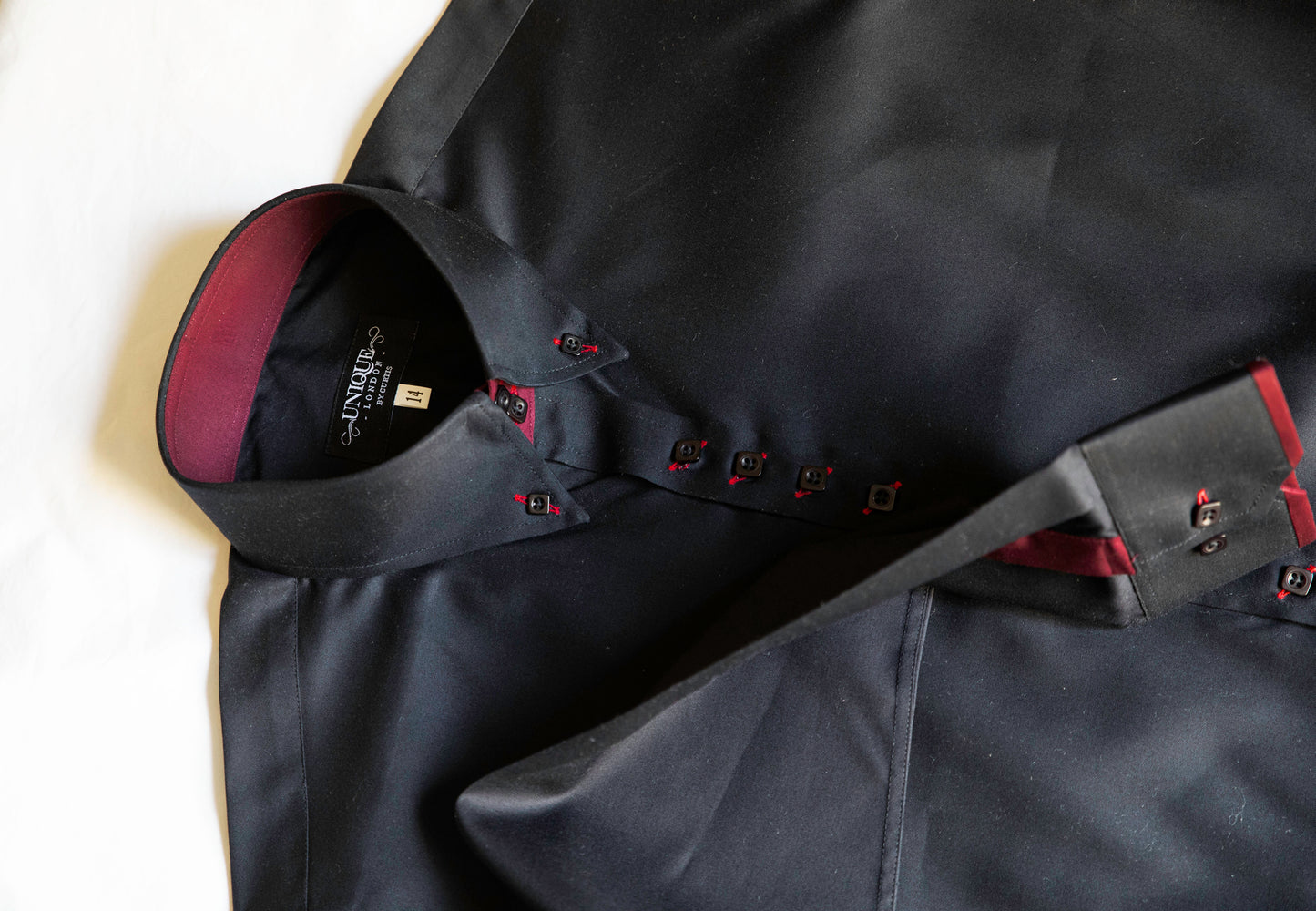 BLACK SHIRT WITH BURGUNDY TRIM COTTON SHIRT