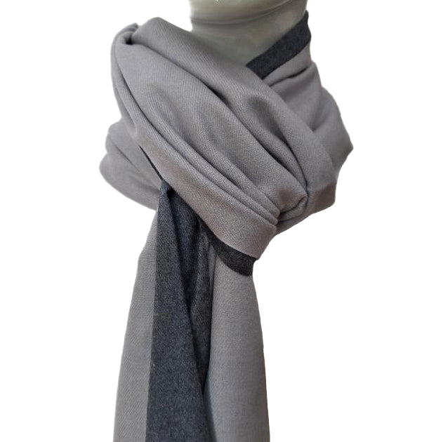 Reversible Luxury Cashmere Scarf – Light Grey &amp; Charcoal Grey | 190 x 28 cm
