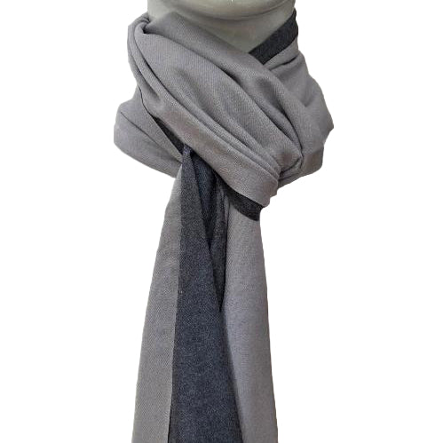 Reversible Luxury Cashmere Scarf – Light Grey &amp; Charcoal Grey | 190 x 28 cm