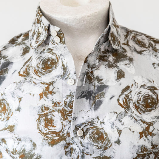 WHITE AND OLIVE GREEN LINEN SHIRT