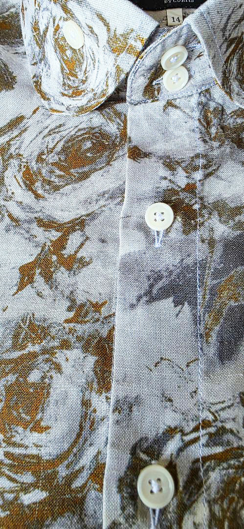 WHITE AND OLIVE GREEN LINEN SHIRT