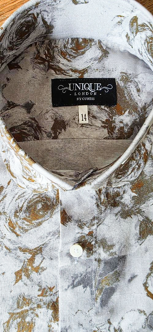 WHITE AND OLIVE GREEN LINEN SHIRT