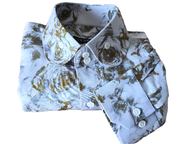WHITE AND OLIVE GREEN LINEN SHIRT
