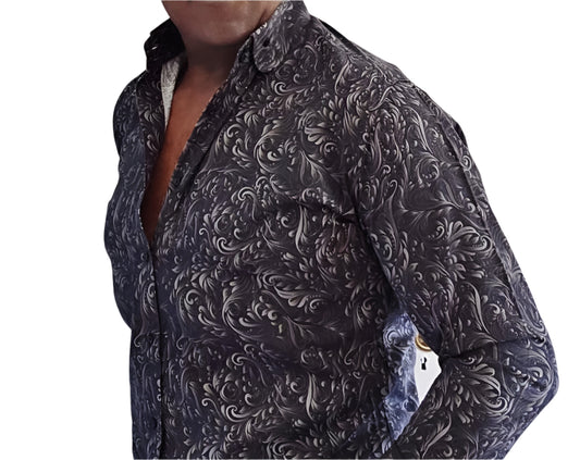 Charcoal paisley super fine cotton button down shirt