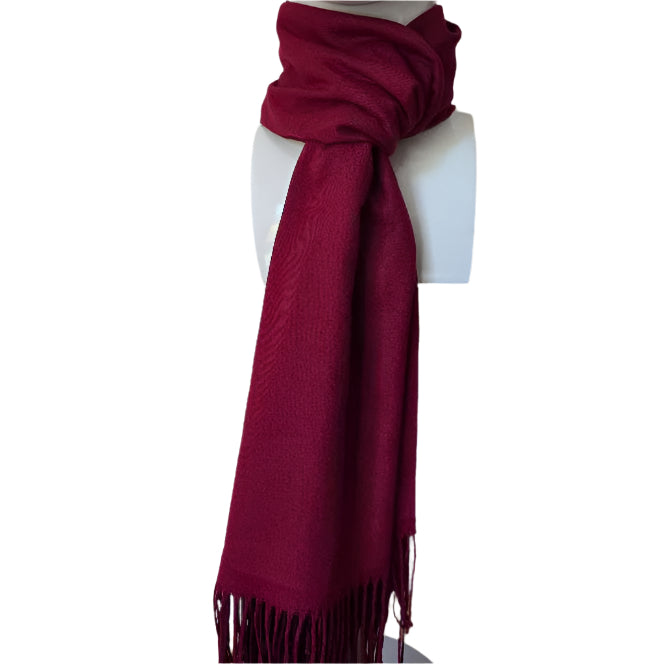 CASHMERE  190cm LONG REVERSIBLE SCARF MOROON/RED