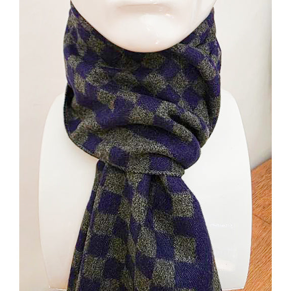 Luxury Wool Blend Check Scarf – Navy &amp; Grey Elegance (190 × 29 cm)