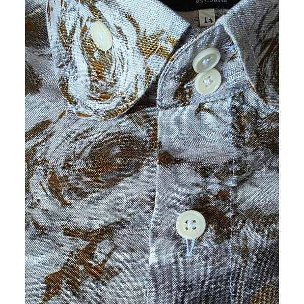 WHITE AND OLIVE GREEN LINEN SHIRT