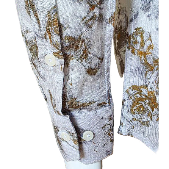 WHITE AND OLIVE GREEN LINEN SHIRT
