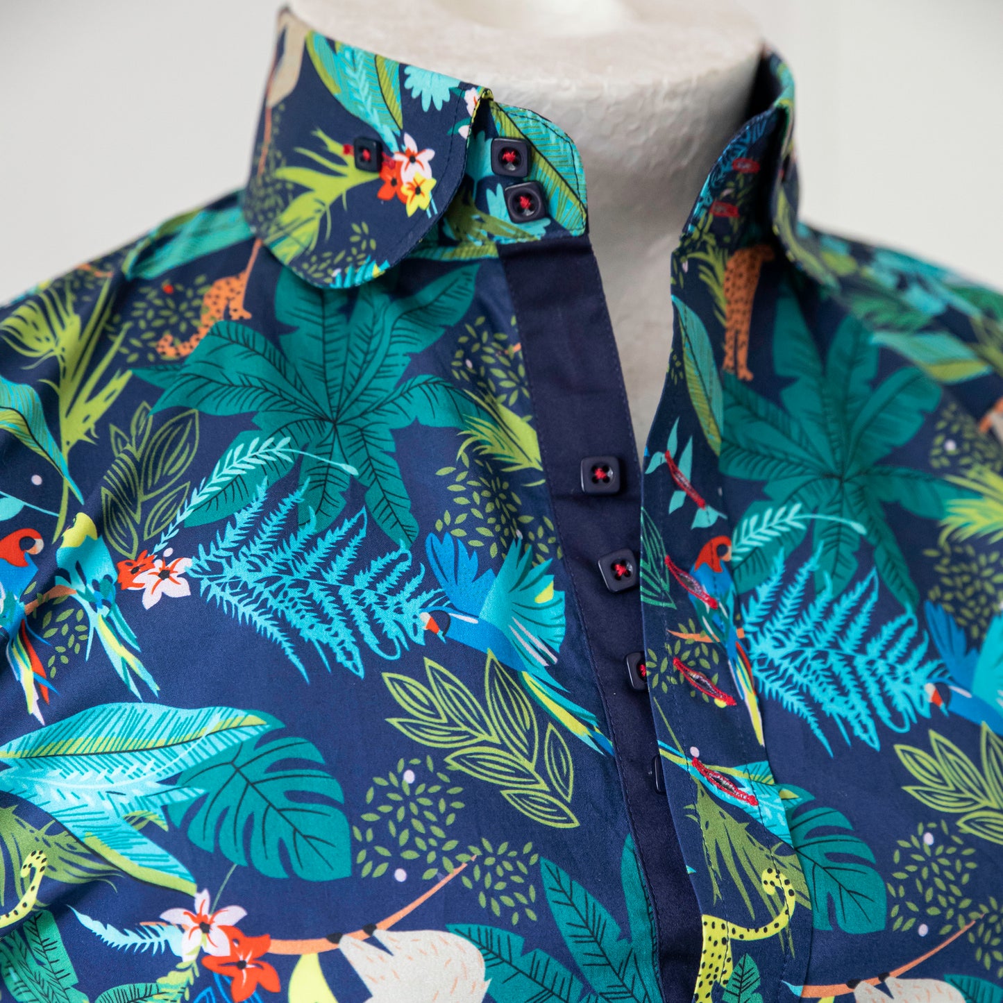 TROPICAL NAVY AND GREEN FLORAL COTTON SHIRT