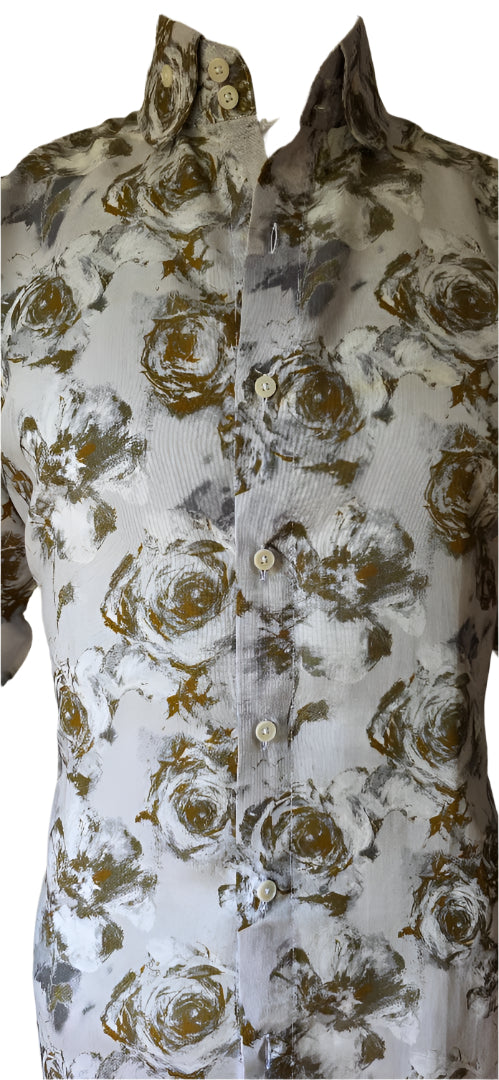 WHITE AND OLIVE GREEN LINEN SHIRT