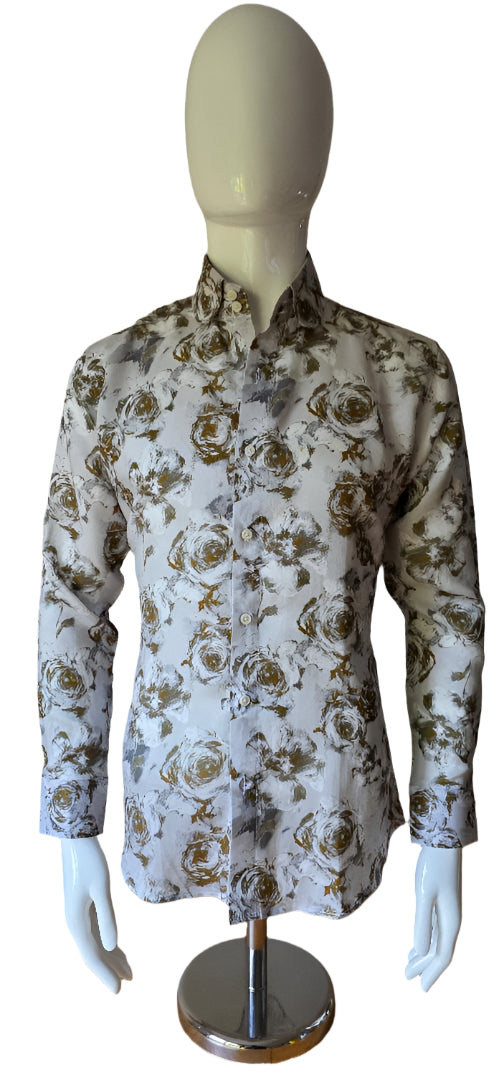 WHITE AND OLIVE GREEN LINEN SHIRT