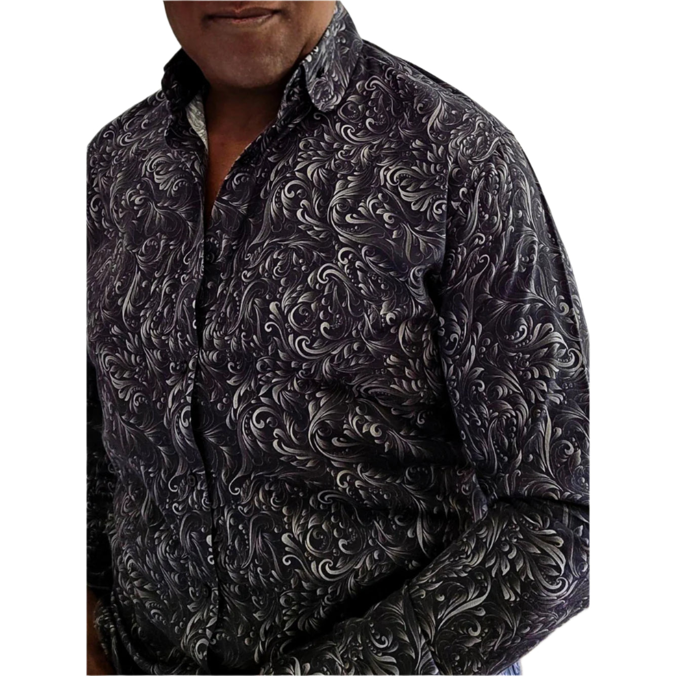 Charcoal paisley super fine cotton button down shirt