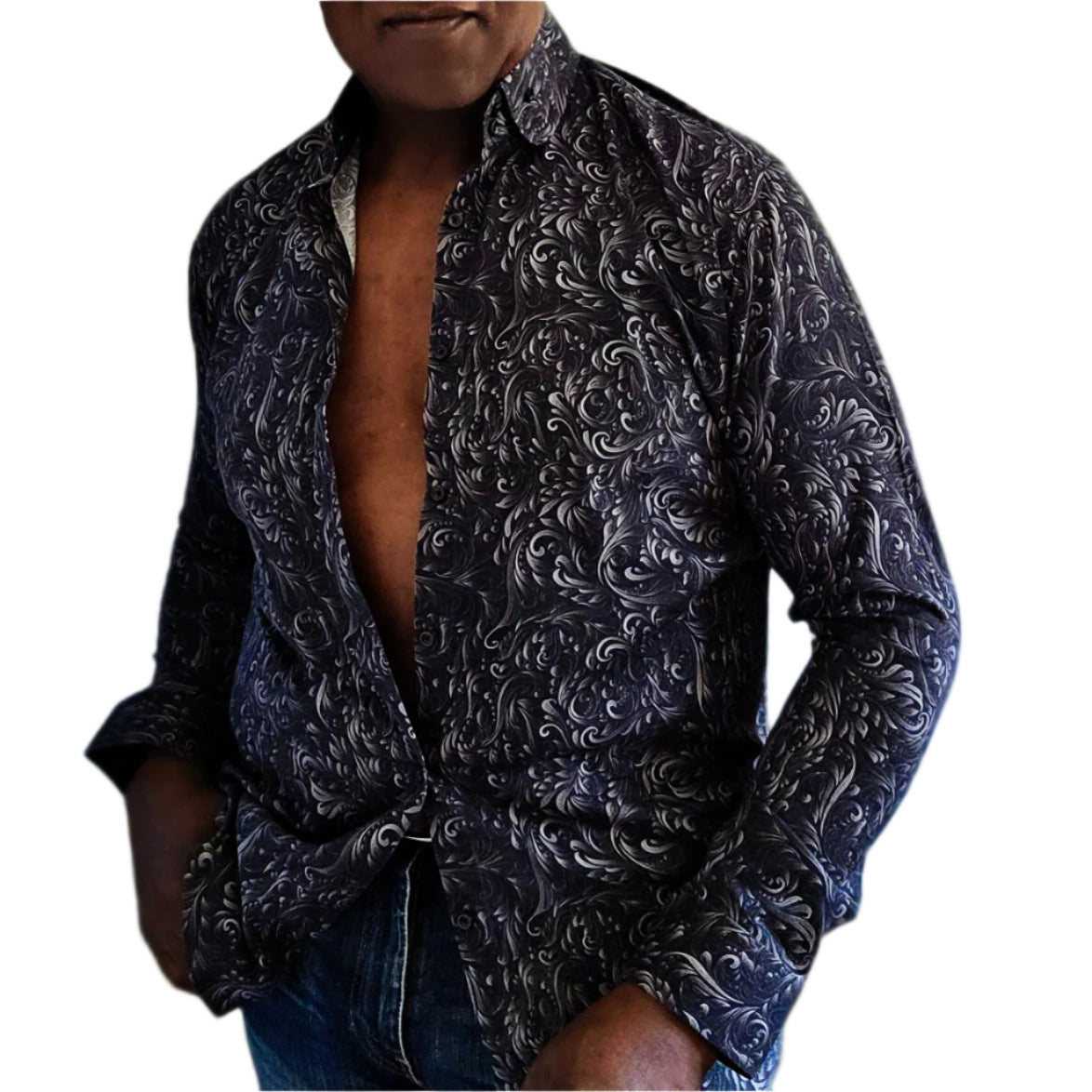 Charcoal paisley super fine cotton button down shirt